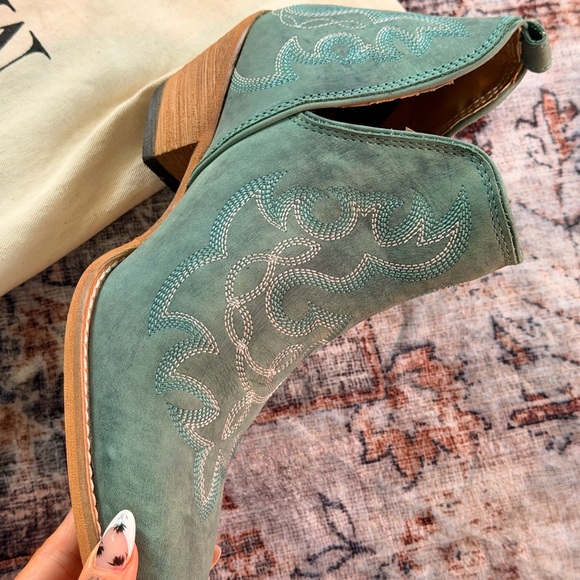Myra Bag Turquoise Embroidered Ankle Booties - Picture 2 of 6